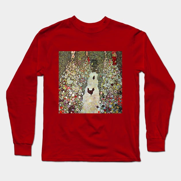 Garden Path with Chickens by Gustav Klimt Long Sleeve T-Shirt by MasterpieceCafe